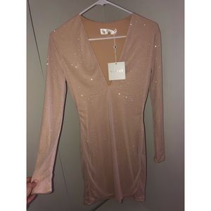 Long sleeve v neck shimmer dress